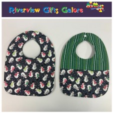 Reversible Bib - Snowman on Grey / Green Reversible Bib - Snowman on Grey / Green